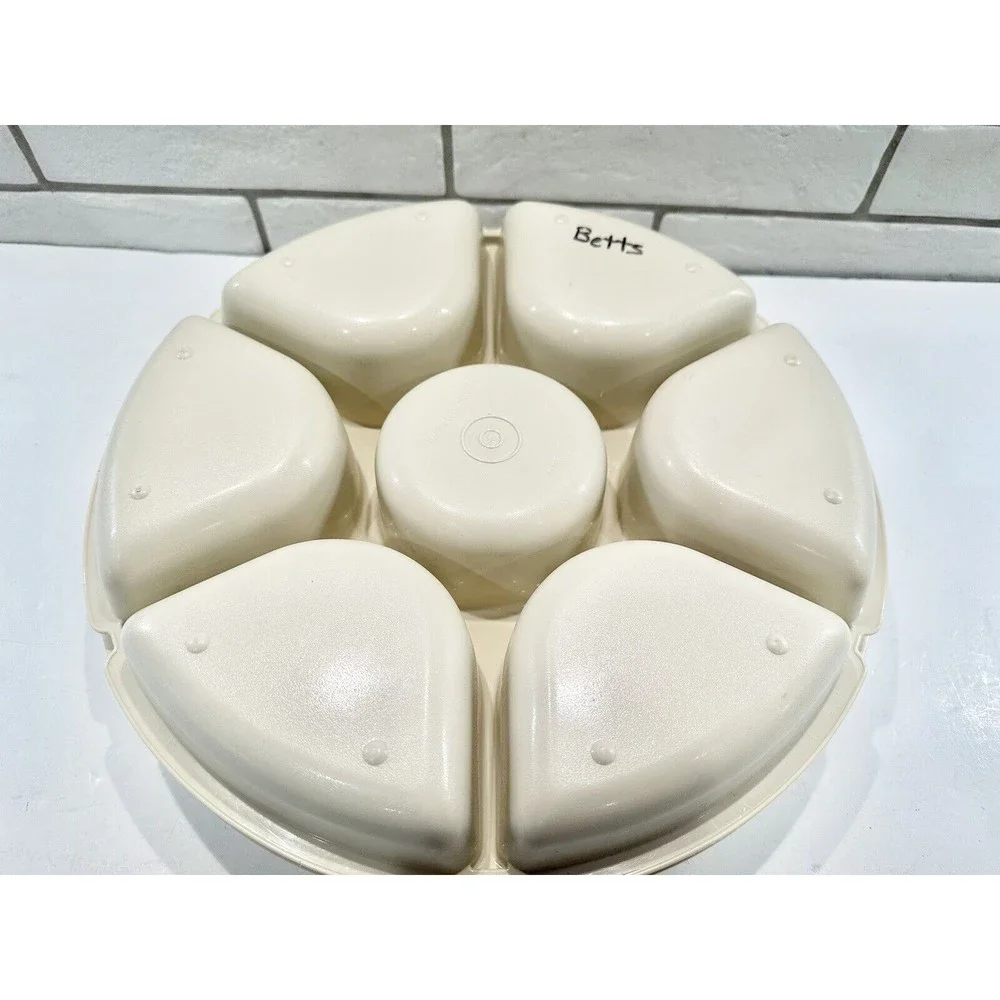 Vintage Tupperware almond color party dip tray 1663-2 includes 1667-8 dip holder